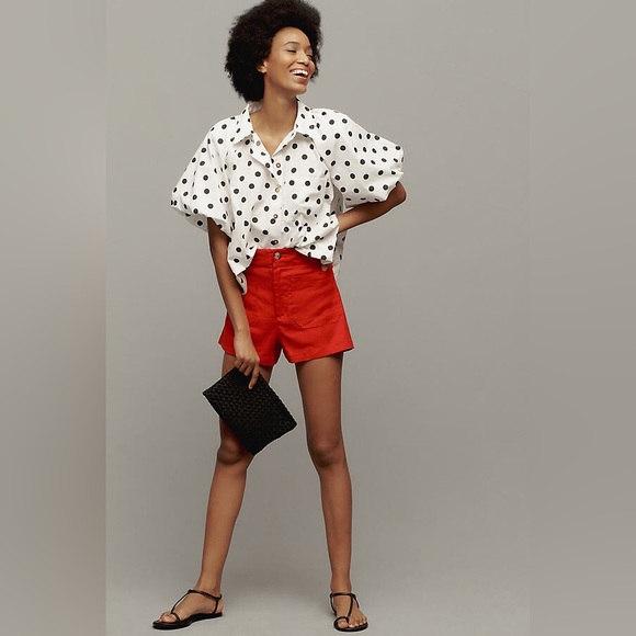 Anthropologie Pants - NWT Anthropologie Maeve The Colette Linen Blend Shorts in Red, Size 32